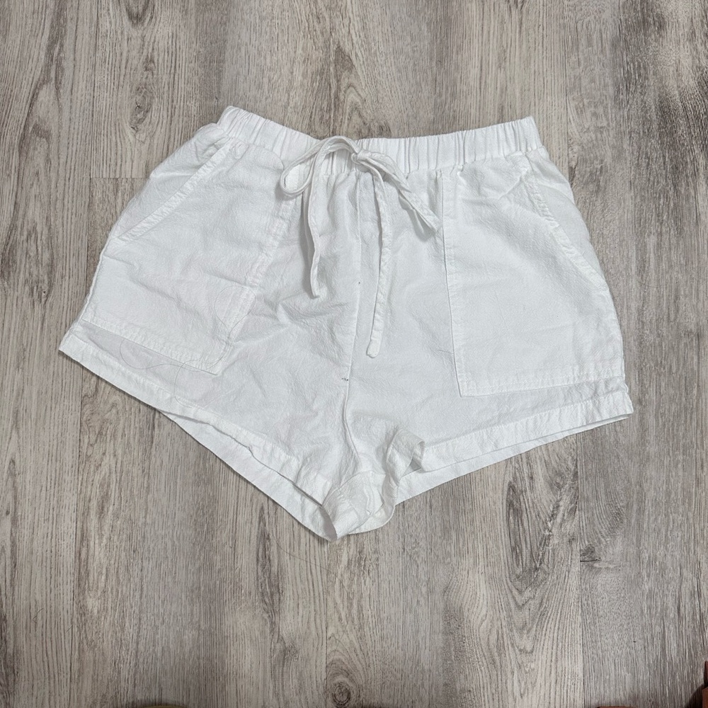 White linen shorts